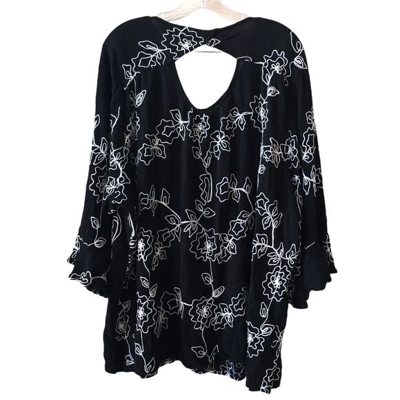 Catherines Women's Tunic Blouse Plus 4X Floral Embroidered Bell Sleeve Rayon - Picture 2 of 9